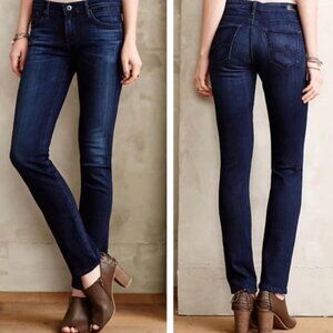 AG Adriano Goldschmied Stevie Slim Straight Dark Blue Brooks Jean SZ 28R Cowgirl